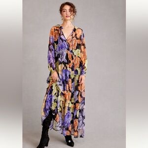 Anthropologie - The Marais Printed Chiffon Maxi Dress, Purple, M